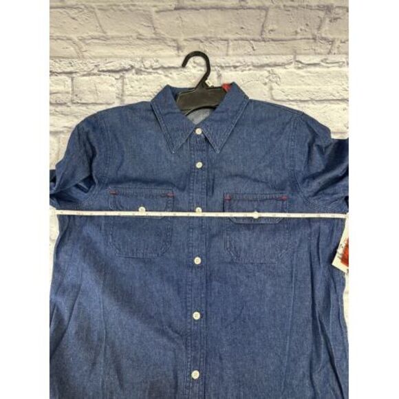 Gloria Vanderbilt Dark Blue Denim Button Front Blouse Size L&M Long Sleeve Shirt - Picture 15 of 16
